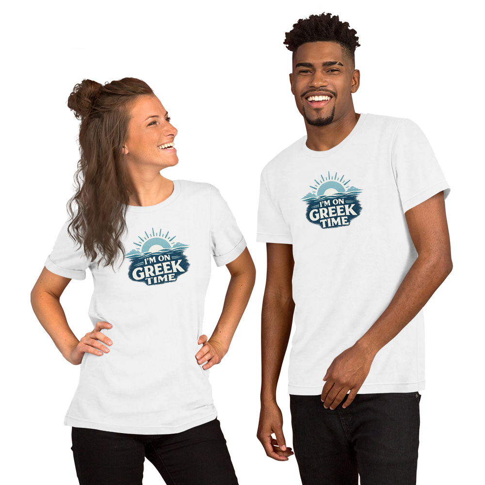Unisex T-shirt featuring the I'm on Greek Time design, XS size.