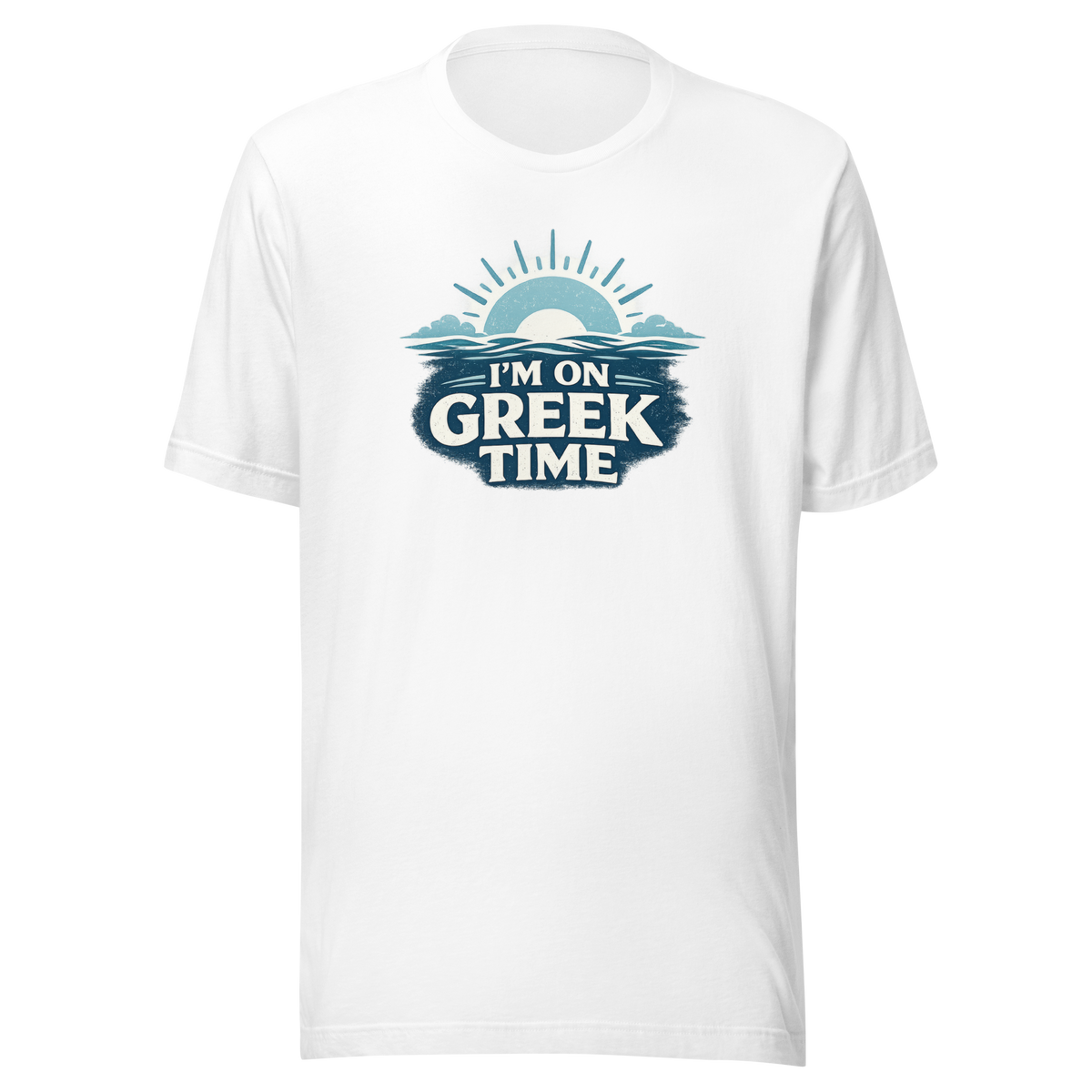 Unisex T-shirt featuring the I'm on Greek Time design, L size.