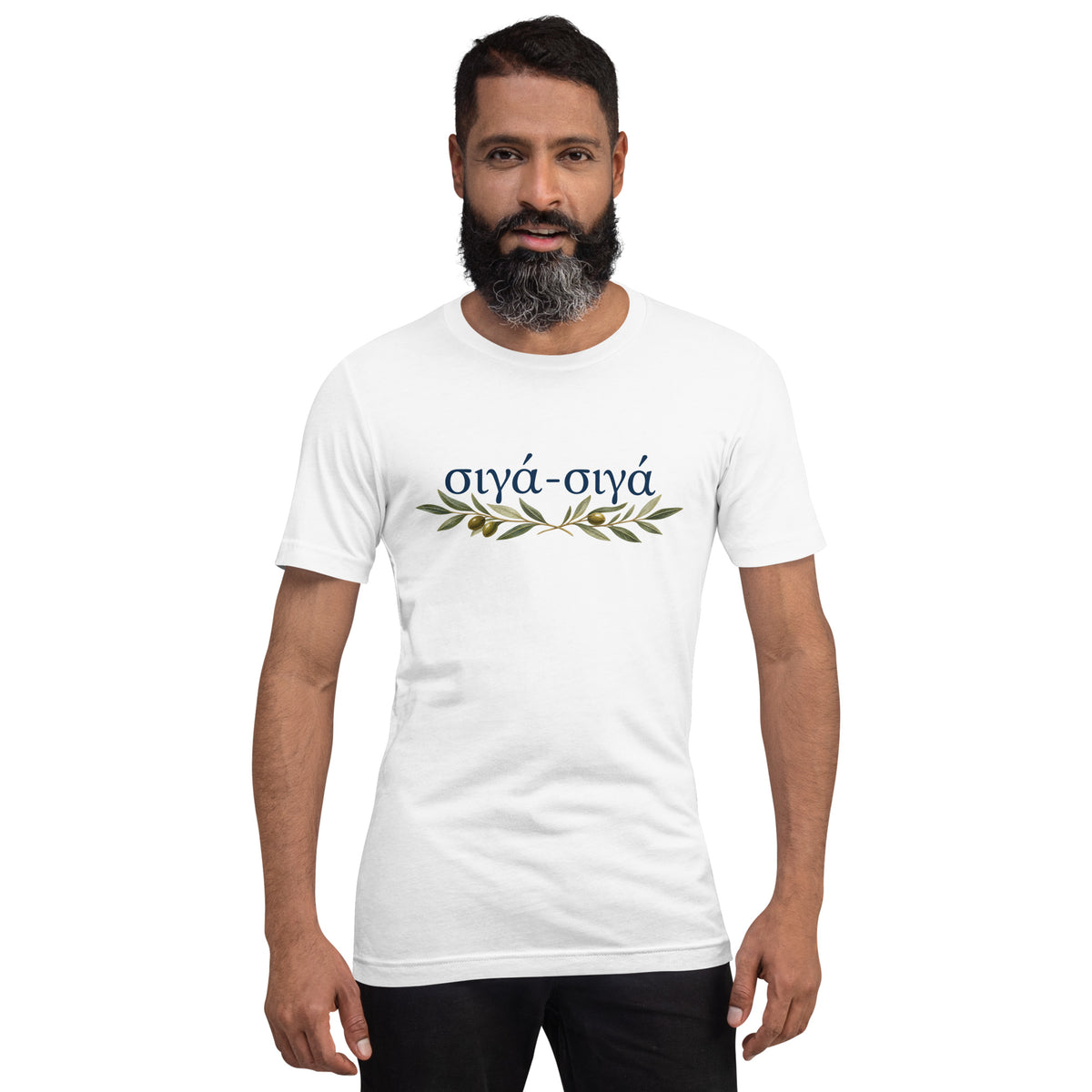 Unisex T-shirt featuring the Σιγά Σιγά (little by little) design, L size.