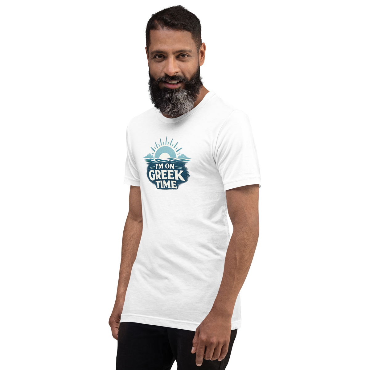 Unisex T-shirt featuring the I'm on Greek Time design, XL size.