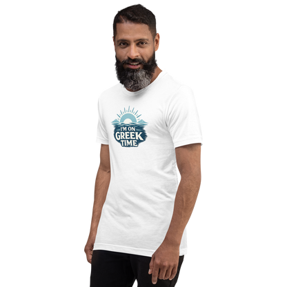 Unisex T-shirt featuring the I'm on Greek Time design, XL size.