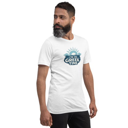 Unisex T-shirt featuring the I'm on Greek Time design, 2XL size.