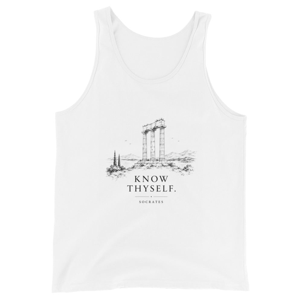 Unisex tank top featuring the Know Thyself design, S size.